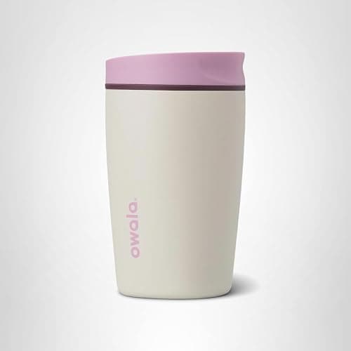 Owala SmoothSip Slider Insulated Stainless Steel Coffee Tumbler, Reusable Iced Coffee Cup, Hot Coffee Travel Mug, BPA Free 12 oz, Pink/Tan (Daybreak) thumbnail 7