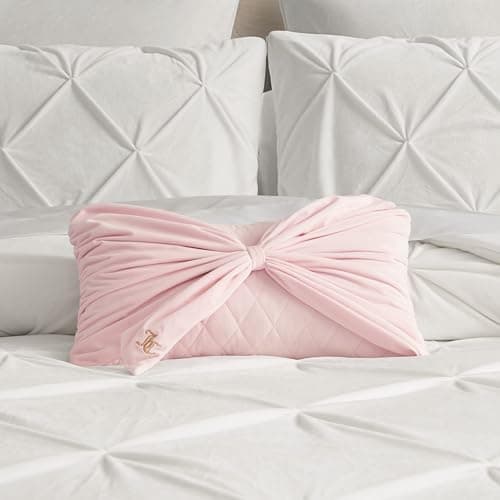 Juicy Couture Velvet Bow Designer Decorative Pillow - 10"x18", Light Pink thumbnail 4