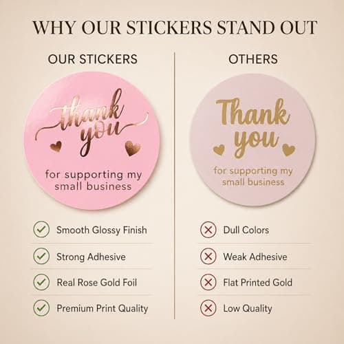 500 Pcs 1.5 Inch Pink and Rose Gold Thank You Stickers for Small Business, Small Business Packaging, Self-Adhesive & Waterproof Stickers with Beautiful Designs, Strong and Durable Envelope Seals thumbnail 6