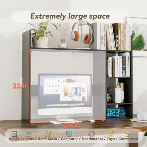 FTZxHKLX Desktop Bookshelf, Wood Desk Organizer Hutch with 3 Shelves for Computer Desk, 37.4'' Multipurpose Display Rack with Storage for College Dorm Office Home, Black thumbnail 6