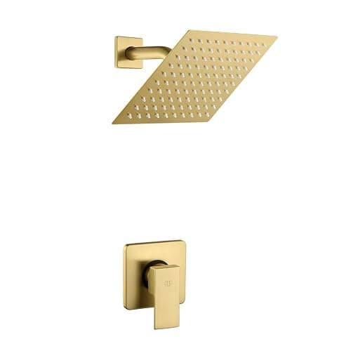 POP SANITARYWARE Shower Faucet Set Brushed Gold Bathroom Rainfall 8 Inch Shower Head System, Single Handle Shower Trim Kit with Rough-in Valve - Image 1