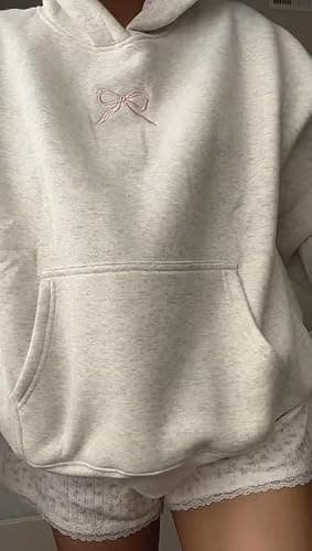 Pinclodly Hoodies for Teen Girls Long Sleeve Cute Sweatshirts Hooded Embroideried Bow Sweatshirt Preppy Clothes Fall Winter thumbnail 2