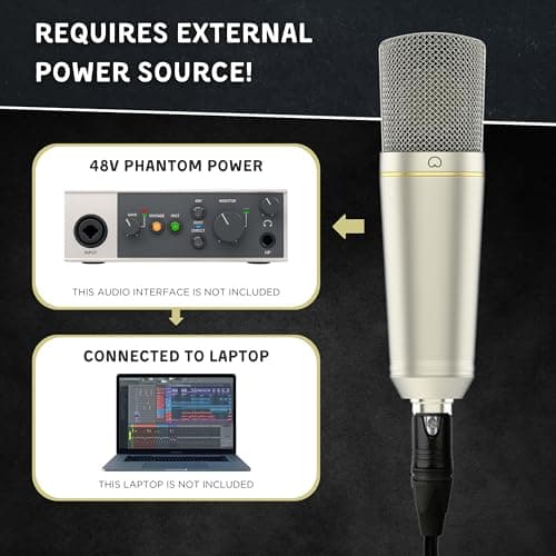 MA-67 Studio Condenser Microphone, 34mm Gold Large Diaphragm Capsule, Including Hydro Pop Filter, Metal Shock Mount, XLR Cable and Mic Bag - For Music Production, Vocal Recording and Podcasting thumbnail 4