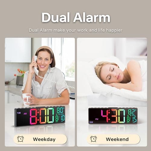 JALL 10.5'' Large Digital Alarm Clock with 8 RGB Colors, Date, Month, Temperature LED, Auto DST, Digital Clock Large Display for Classroom, Office, Bedroom, Back-to-School Gift for Students, Teachers thumbnail 6