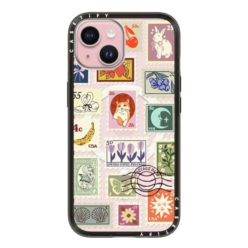 CASETiFY Compact iPhone 15 Case [Slim and Sleek/Compatible with Magsafe / 4 ft. 2X Military Grade Drop Protection] - Stamp Collection - Clear Black - Image 1