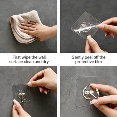 Adhesive Hooks - Heavy Duty Sticky Wall Hooks for Hanging, Removable Waterproof Hooks for Bathroom Kitchen, Damage-Free Transparent Hooks 12pcs thumbnail 3