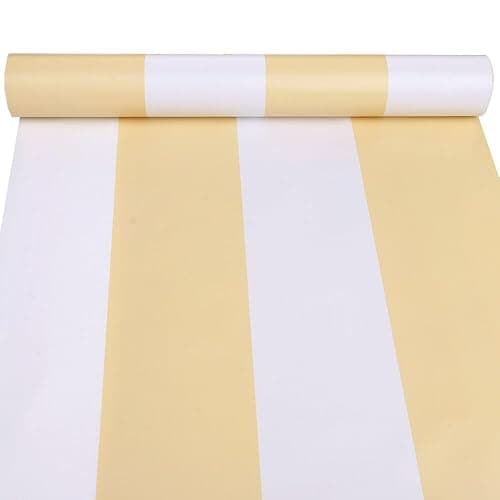 Yellow and White Stripes Peel & Stick Shelf Liner Removable Contact Paper Wallpaper for Drawer Cabinet Nursery Decor 17.7" x 117" - Image 1