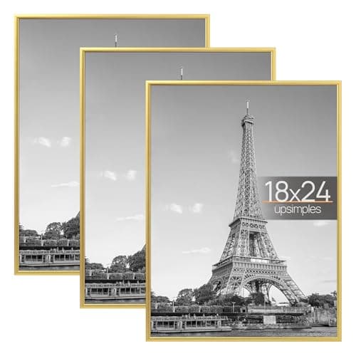 upsimples 18x24 Picture Frame Gold 3 Pack, Scratch-Proof Poster Frames 18 x 24 for Photo Gallery - Slide-In Strips, Horizontal or Vertical Wall Mounting - Image 1