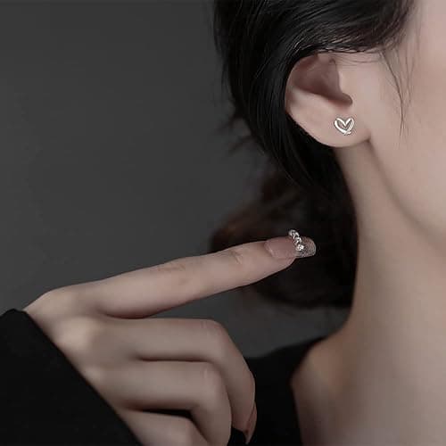 Reffeer 925 Sterling Silber Herz-Ohrstecker für Damen und Mädchen, kleine Ohrstecker, Herz-Ohrringe thumbnail 8