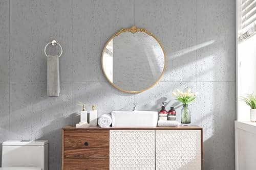 LOVNAHO Vintage Round Wall Mirror, 19 Inch Gold Frame, Baroque Arched Decorative Vanity Mirror for Bathroom, Bedroom, Hallway (Antique Gold, 19x18) thumbnail 2