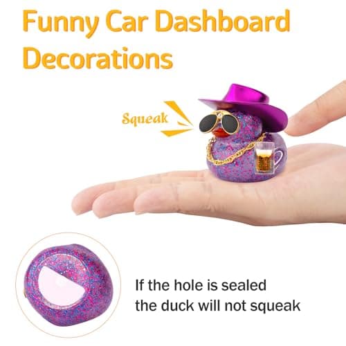 wonuu Car Decorations Beer Rubber Ducks, Dashboard Rubber Ducky for Car Ornament Cute Duck with Laser Cowboy Hat, Glasses, Necklace, Golden Beer-Green thumbnail 5