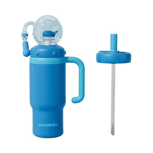 24oz Stainless Steel Whale Fountain Tumbler with Handle,Drinking Cup with Whale Squirt,Whale Water Bottle Two Silicone Soft Tip,Leak-Proof WhaleFountain Tumbler for Kids Teens Adults,Dishwasher Safe - Image 1