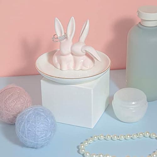 Bunny Ring Holder - Ceramic Jewelry Dish for Rings, Earrings, Necklace Organizer - Rabbit Trinket Tray, Wedding Engagement Holder (Pink) thumbnail 4