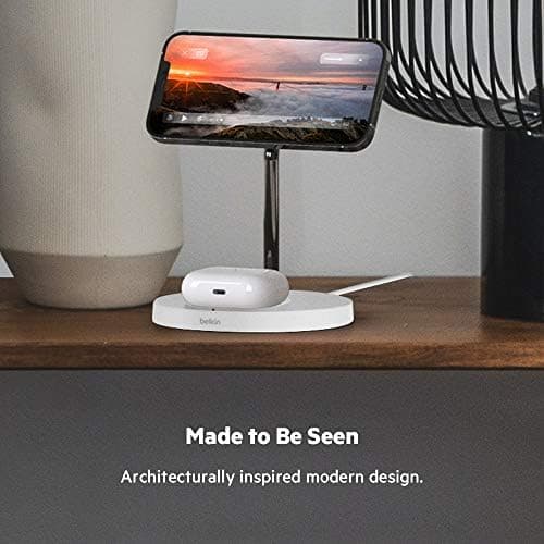 Belkin MagSafe 2-in-1 Wireless Charging Stand for Apple iPhone 17, iPhone 16, iPhone 15, iPhone 14 Series & AirPods - MagSafe Fast Charging Station for Multiple Devices - Black (Certified Refurbished) thumbnail 6