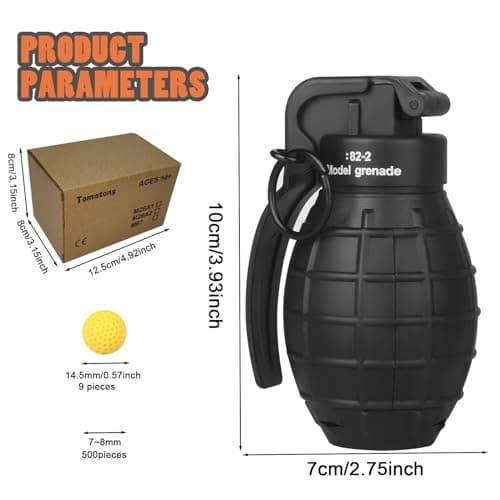 Tomatong Toy-Hand Grenade for CS Battle Game,with 9 Foam Ammo Model Tactical CS-Grenade Fun Impact Gel Toys Halloween Outdoor Sport for Age 14 Years Old and up and Adults,Black thumbnail 3