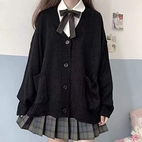 Preppy Aesthetic Clothes Cute Japanese School Sweater Kawaii Solid V-Neck Loose Knitted Cardigan JK Uniform Cosplay thumbnail 5