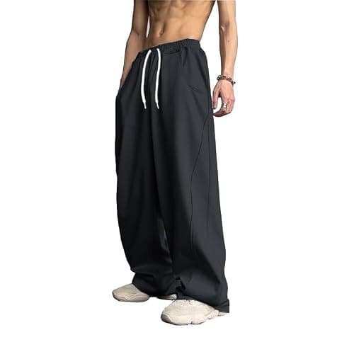 WZIKAI Men's Baggy Sweatpants Elastic Waist Drawstring Wide Leg Sweatpants Casual Loose Baggy Joggers with Pockets thumbnail 2