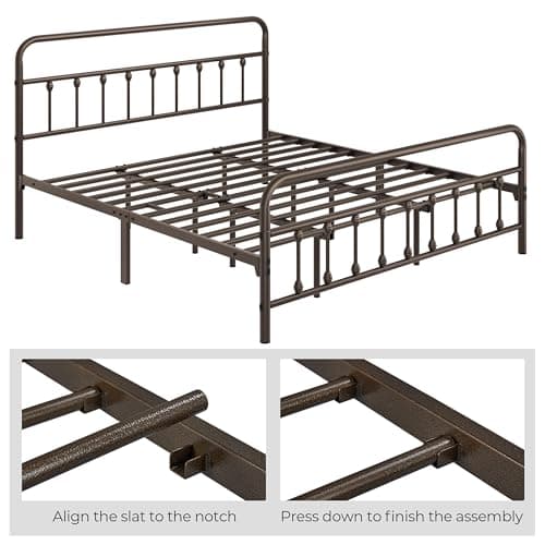 Yaheetech Classic Metal Platform Bed Frame Mattress Foundation with Victorian Style Iron-Art Headboard/Footboard/Under Bed Storage/No Box Spring Needed/King Size Bronze thumbnail 6
