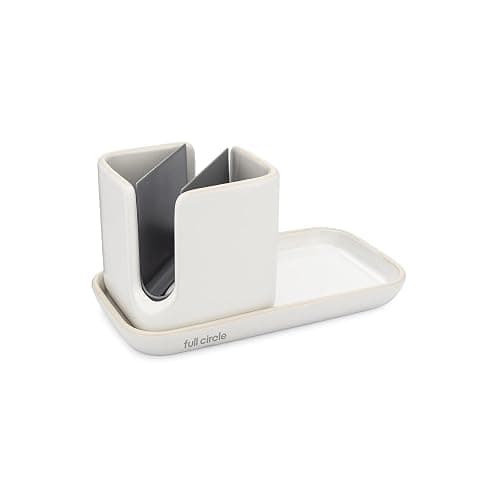 Full Circle Stash Ceramic Sink Caddy and Organizer, White/Gray - Image 1
