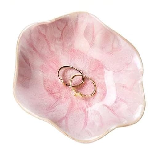 JAMEND CLXP Lotus Leaf Shape Decorative Ring Tray, Small Key Bowl, Ceramic Trinket Tray Jewelry Dish Organizing Necklace Earrings, Home Decoration for Mom Best Friend Sister, Pink. thumbnail 8