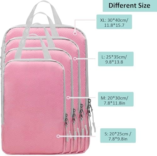 4pcs Packing Cubes, Compression Packing Cubes for Travel compression bags for Packing Organisers Expandable Storage Travel Accessories Luggage-Pink thumbnail 3