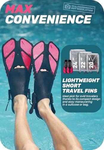 CAPAS Snorkel Fins, Swim Fins Travel Size Short Adjustable for Snorkeling Diving Adult Men Women Kids Open Heel Swimming Flippers thumbnail 6