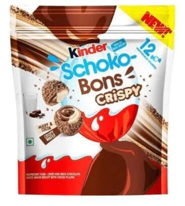 Kinder Crispy Schoko Bons - Mediano 67g - Barra de chocolate crujiente con relleno cremoso de chocolate.