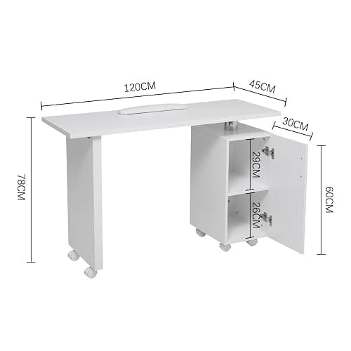 Warmiehomy Manicure Table Mobile Professional Nail Table Beauty Salon Workstation Storage Drawers Nail Desk with Extra Free Armrest, White,120 * 45 * 78 cm thumbnail 3