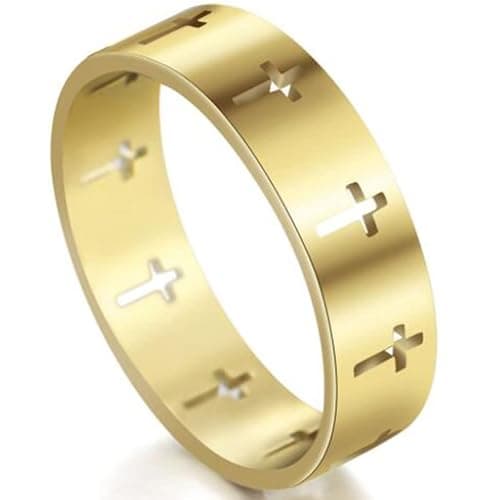 Jude Jewelers 6mm Stainless Steel Carved Christian Cross Religious Wedding Band Ring - Image 1