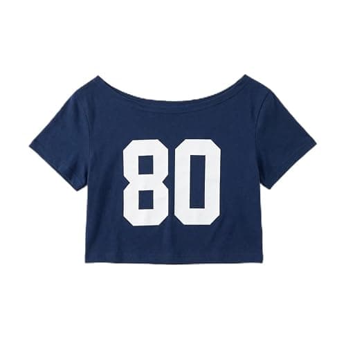 Weripoah Off The Shoulder Tops for Girls Cute Shirts for Teens Graphic Number Tees for Teen Oversized Jersey Y2K Shirt - Image 1