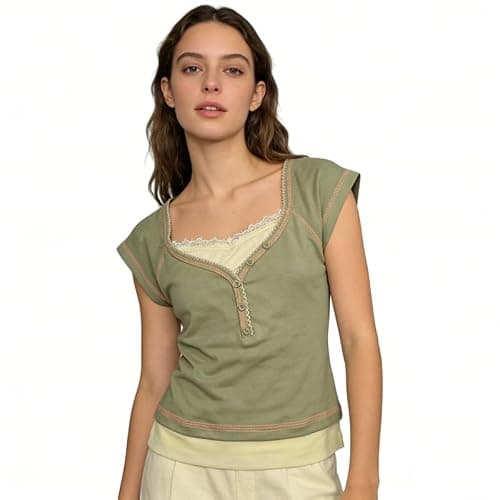 Whimsy twee Clothes Women Cute Summer Vintage Scoop Neck Cotton Y2k Grunge 2000s Short Sleeve Top thumbnail 6