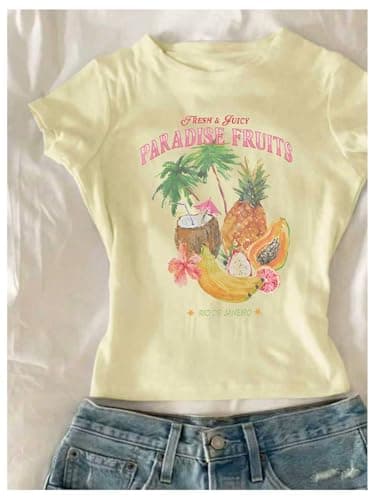 Floerns Girl's Y2K Floral Graphic T Shirt Casual Short Sleeve Crew Neck Cute Summer Tops Yellow Fruit 12Y thumbnail 5