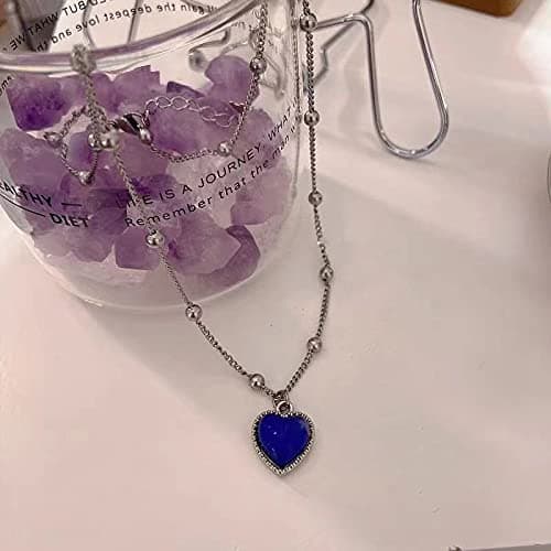 Color Change Love Heart Pendant Necklace Temperature Sense Color Changing Rings Glass Beaded Link Chain Trendy Necklace for Women - Necklace thumbnail 6
