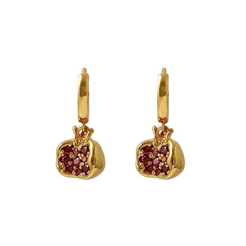 ZEBRAGO Premium Cubic Zirconia Inlay Red Pomegranate Pendant 18k Gold Plated Stainless Steel Hoop Earrings for Women - Image 1