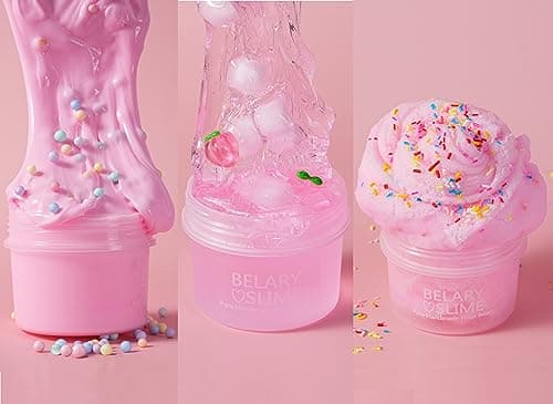 Premade Crystal Slime Pink Peach Jelly Cube Glimmer Crunchy Slime, Pink Clear Slime + Pink Ice Slime + Pink Crunchy Slime, Super Soft Non Sticky, Party Favors Slime Kit for Girls 10-12 - Image 1