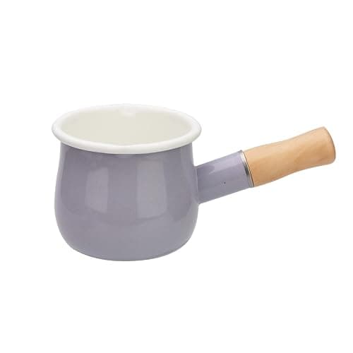 FYUEROPA Enamel Milk Pot, Butter Warmer Non-stick Mini Saucepan, 4 Inch 17 Oz Small Cookware with Wooden Handle(Purple) - Image 1