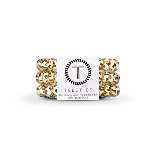 TELETIES - Spiral Hair Coils - Ponytail Holder Hair Ties for Women - Phone Cord Hair Ties - Strong Grip, No Rip, Water Resistant, No Crease Hair Tie Coils - 3 pack (Small, Leopard) - Image 1