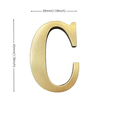 1.77 Inch Height Self Adhesive Solid Brass English Letters 45mm Wall sticker Gold Mail Box Numbers House Address Numbers Shop Studio Name DIY Combination For Wall Home Decor Hardware (Letter C) - C thumbnail 2