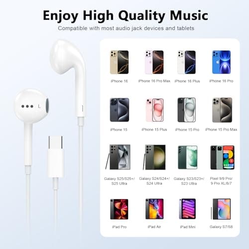 [Apple MFi Certified] USB C Headphones for iPhone 17 16, 2 Pack Wired Earbuds/Headphones USB C with Built-in Remote to Control Music, Phone Calls, and Volume for iPhone 17 16 15 Pro Max, Galaxy, Pixel thumbnail 5
