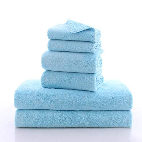 MOONQUEEN Ultra Soft Towel Set - Quick Drying - 2 Bath Towels 2 Hand Towels 2 Washcloths - Microfiber Coral Velvet Highly Absorbent Towel for Bath Fitness, Sports, Yoga, Travel (Aquamarine 6 Pieces) thumbnail 6
