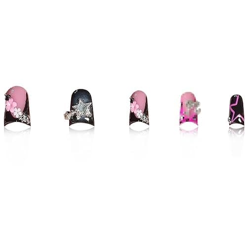 Black Press on Nails Duck Fake Nails with Star Design French Tip Nail Press ons Glossy Glue on Nails Reusable Artificial Acrylic Full Cover False Nail Short Stick on Nail for Women Manicure 24Pcs thumbnail 4