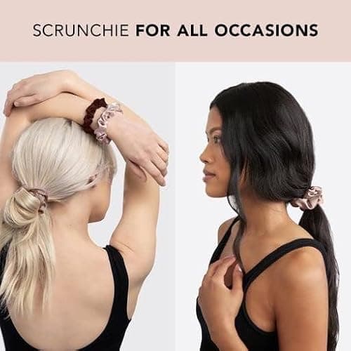 Kitsch Satin Scrunchies for Women - No Crease Hair Ties for Girls | Scrunchies For All Hair Types and Textures, Perfect for Day or Night - 5 Pcs, Cameo - Cameo thumbnail 5