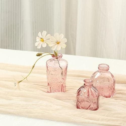Efavormart Set of 6 Vintage Embossed Dusty Rose Glass Bud Vases, Decorative Apothecary Style Reed Diffuser Table Centerpieces thumbnail 8
