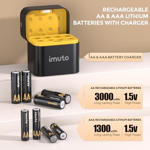 imuto Rechargeable 4 AAA and 4 AA Batteries Lithium with Charger,8 Pack 1.5 V Triple A Double A Batteries Rechargeable, Long Lasting Lithium Battery with Integrated Charging Storage Box(4AAA+4AA) thumbnail 2