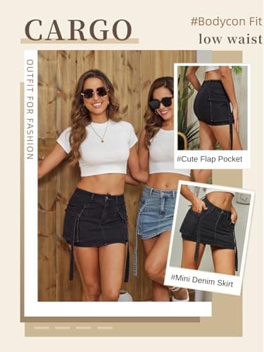 LOLILRSD Women Cargo Skirt Denim Mini Low Waist Y2K Jean Skirts with Pockets(DGA,L) thumbnail 3