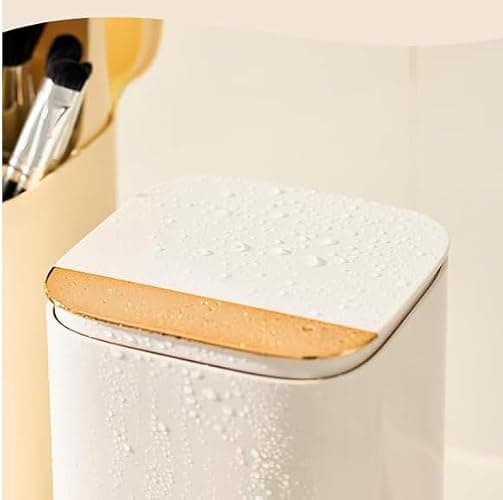 Hympuae Portable One-Touch Makeup Brush Holder Organizer With Lid, 4-Compartment Open Design, Waterproof & Dustproof Cosmetic Storage Box for Vanity Bathroom Countertop (White/Black Gold) (White) - White thumbnail 8