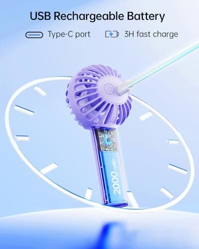 SWEETFULL Mini Portable Fan - Rechargeable Handheld Fan, 3 Speeds Personal Small Hand Gifts for Travel Essentials, Lash, Makeup, Eyelash, Kids, Girls, Women - USB, Cute Design Purple thumbnail 4