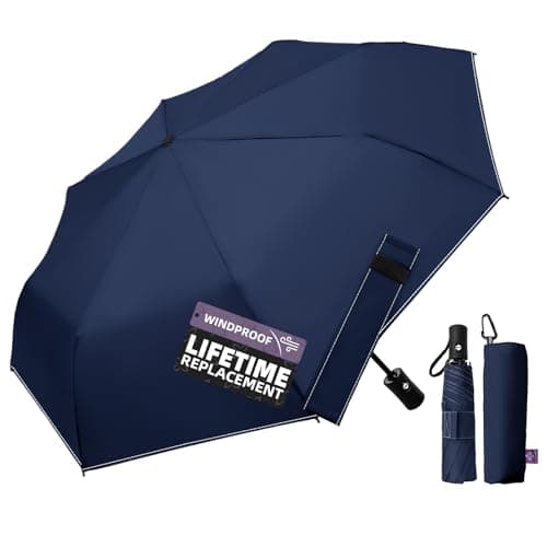 LILAC Compact Travel Windproof Umbrella, 43" Auto open/close Folding Quick Dry Umbrellas for Rain, Lightweight Portable Small for Backpack Car, Thoughtful Gift for Women Men Kids, TSA Approved, 1-Navy - Image 1