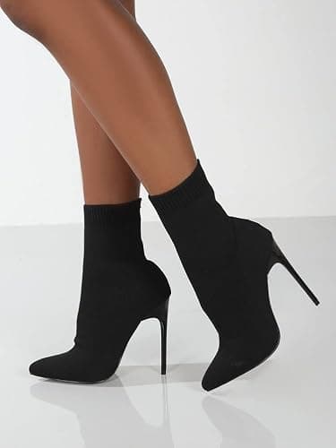 ticticlily Femmes Bottes à Talons Hauts Automne et Hiver Mode Confortable Bout Pointu Talons Hauts Bottes Longues Stretch Tricot Bottines pour Talon thumbnail 4