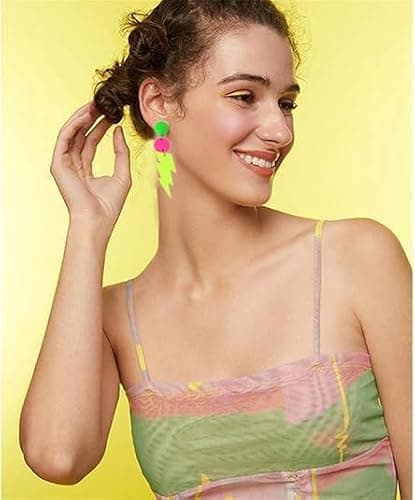 80s Neon Clip on Earrings Lightning Bolt Halloween Punk Retro Earrings for Women 80's Party Accessories thumbnail 5
